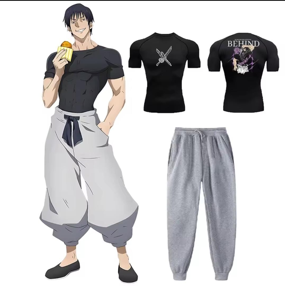 Ropa Deportiva casual, Camiseta de Compresión+ Pantalón Deportivo Anime Jujutsu Kaisen Toji de secado Rápido