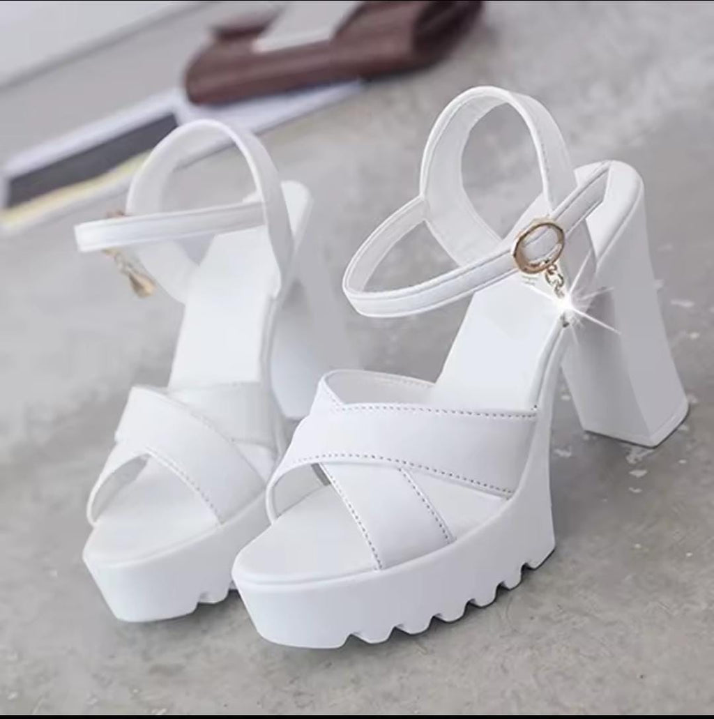 Sandalias con plataforma alto de boca de pescado tacón para mujer, con hebilla.
