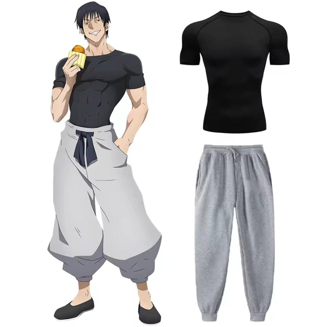 Ropa Deportiva casual, Camiseta de Compresión+ Pantalón Deportivo Anime Jujutsu Kaisen Toji de secado Rápido