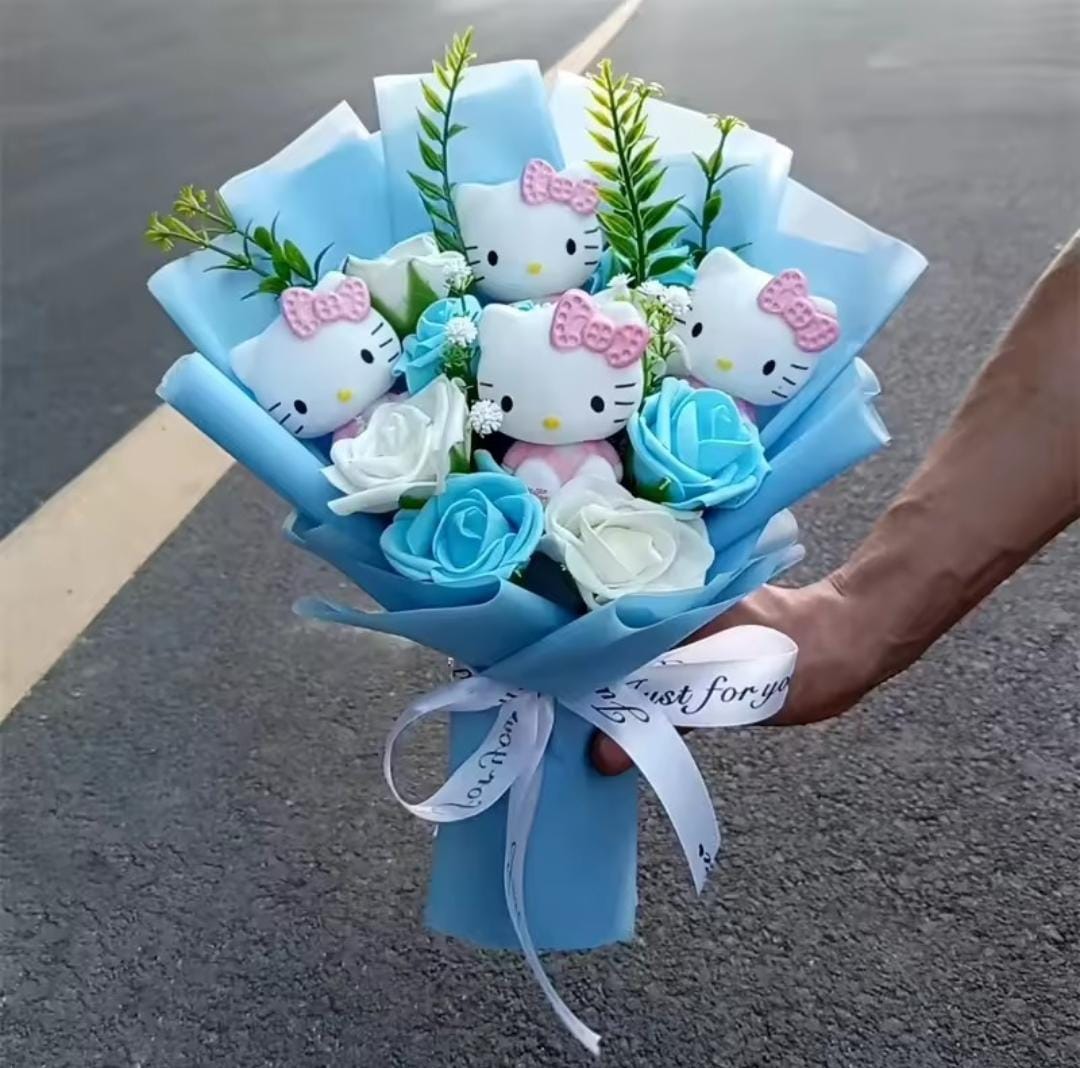 Ramo de flores de peluche de dibujos animados, Hello Kitty, Kuromi.