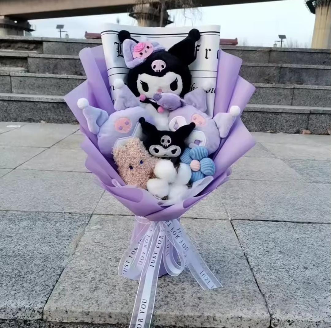 Ramo de flores de peluche de dibujos animados, Hello Kitty, Kuromi.