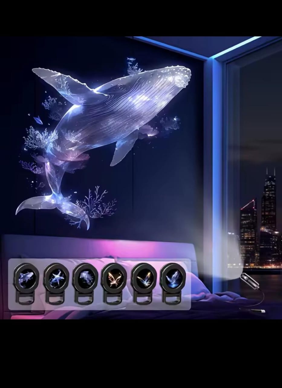 Proyector Led USB, de Lámpara Nocturna Ajustable con Diseños de Ballena, Mariposa , Medusa , Estrella...